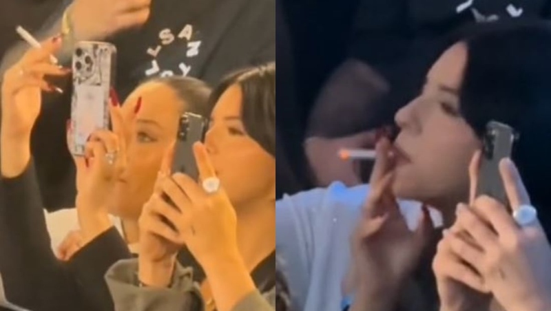 Ángela Aguilar con un cigarro en concierto de Nodal.