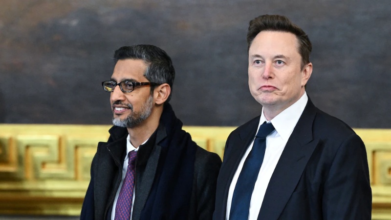 Sundar Pichai, CEO de Google y Elon Musk, CEO de Tesla, SpaceX y X.