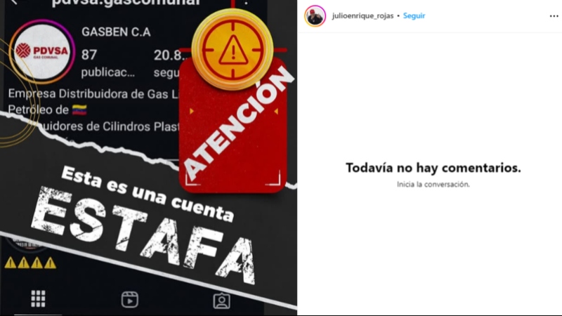 PDVSA Gas Comunal señaló a la cuenta @pdvsa.gascomunal en Instagram de proporcionar estafas