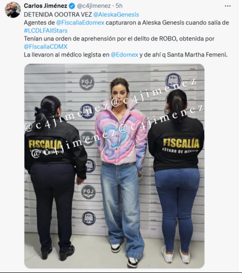 Detuvieron a la modelo venezolana Aleska Génesis tras salir de "La Casa de Los Famosos"