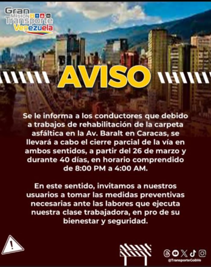 Anuncian cierre parcial de avenida Baralt por mantenimiento +Detalles