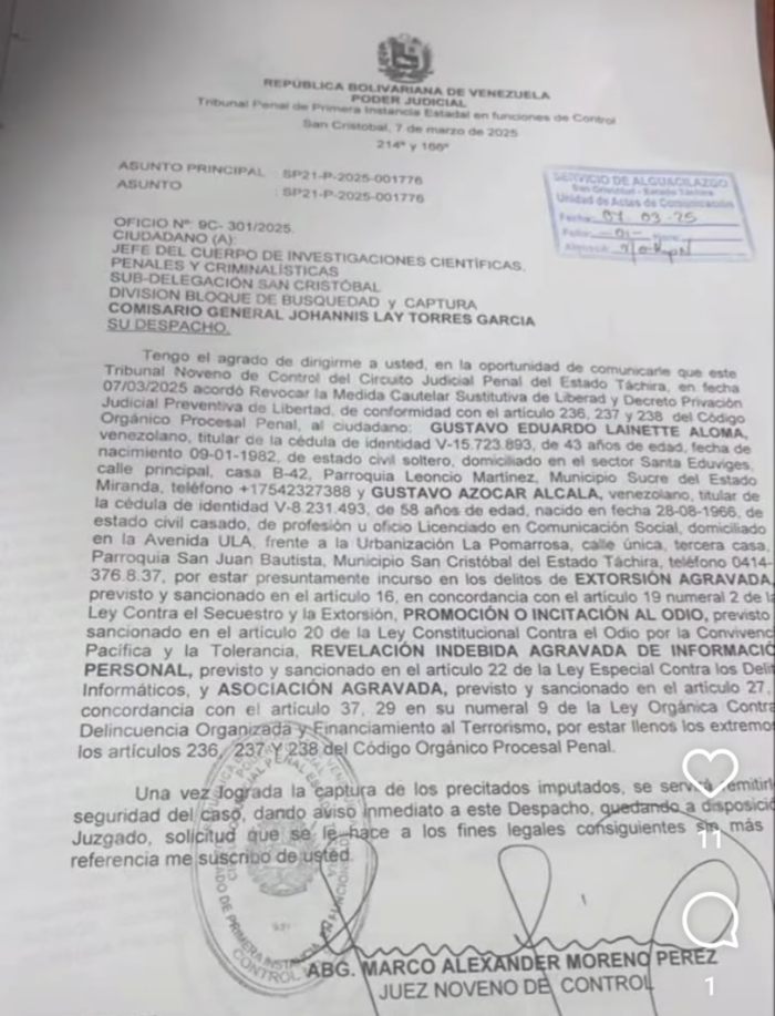 CNP denunció orden de detención contra el periodista Gustavo Azócar