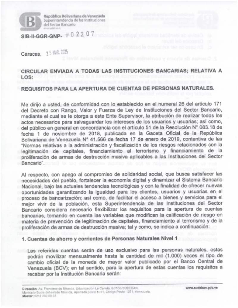 Sudeban incrementó monto mensual para cuentas corrientes y ahorros