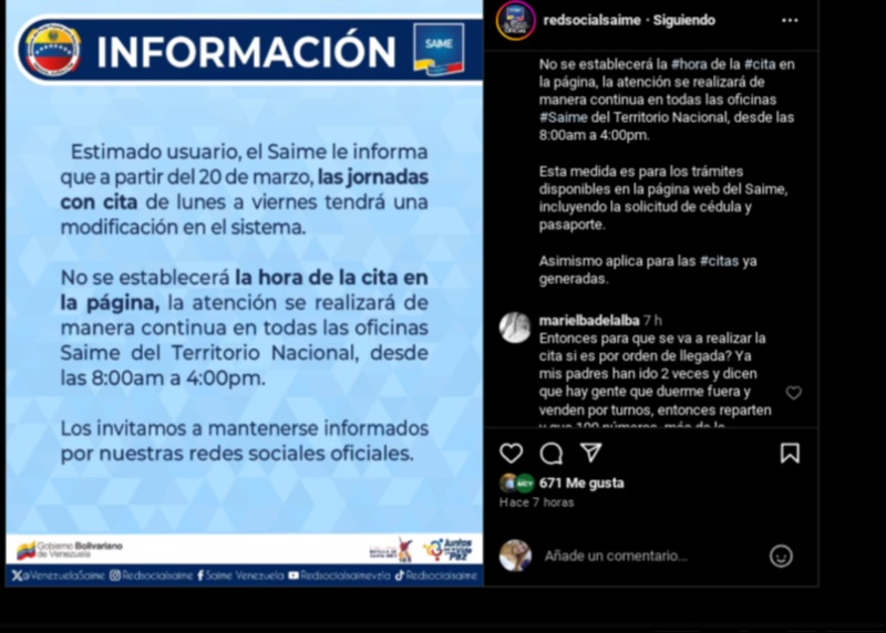 Saime ajustó el sistema de citas para trámites: Conozca el nuevo horario