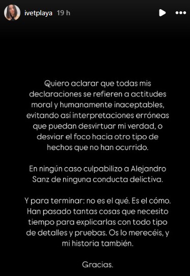 Yvet Playá aclaró sus declaraciones sobre Alejandro Sanz