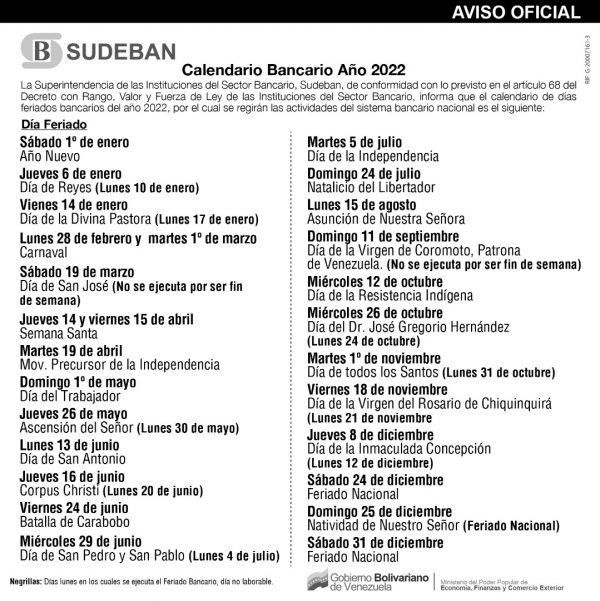 Este lunes 15 de agosto es feriado bancario