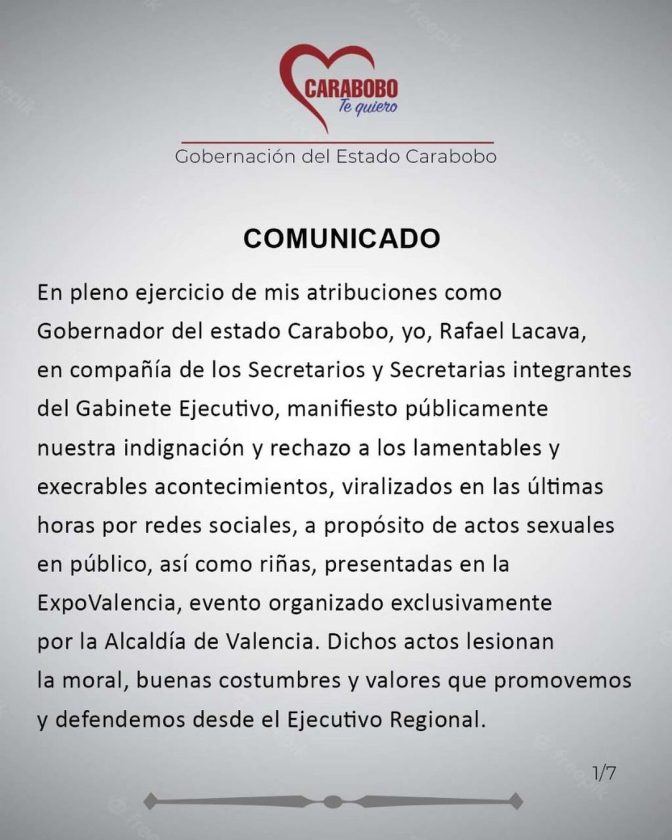 Comunicado Rafael Lacava Expo Valencia