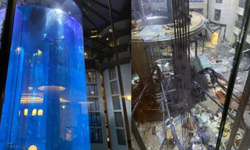 Revienta en Berlín el mayor acuario cilíndrico del mundo