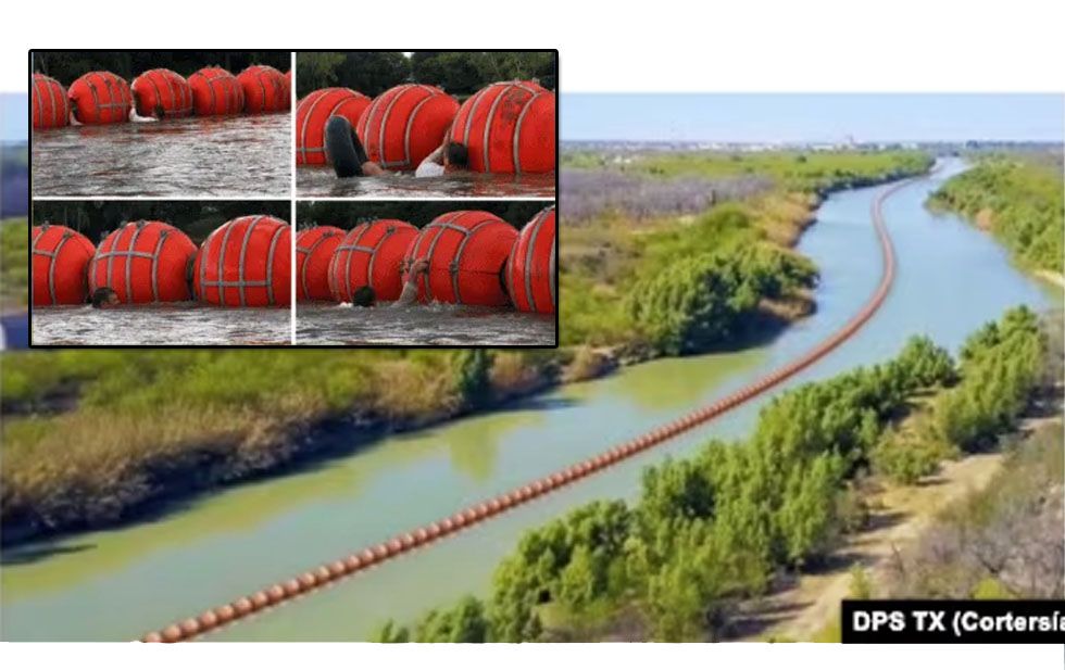 El muro flotante de boyas con púas en el río Bravo de Texas