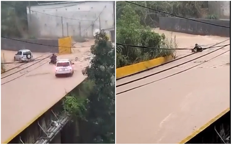 Sobrevivió motorizado que cayó a una quebrada en Caracas +VIDEO