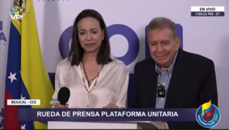 María Corina Machado y Edmundo González: Tenemos 73.20% de las actas