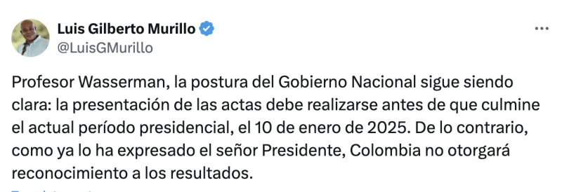 Canciller de Colombia vía X / @LuisGMurillo