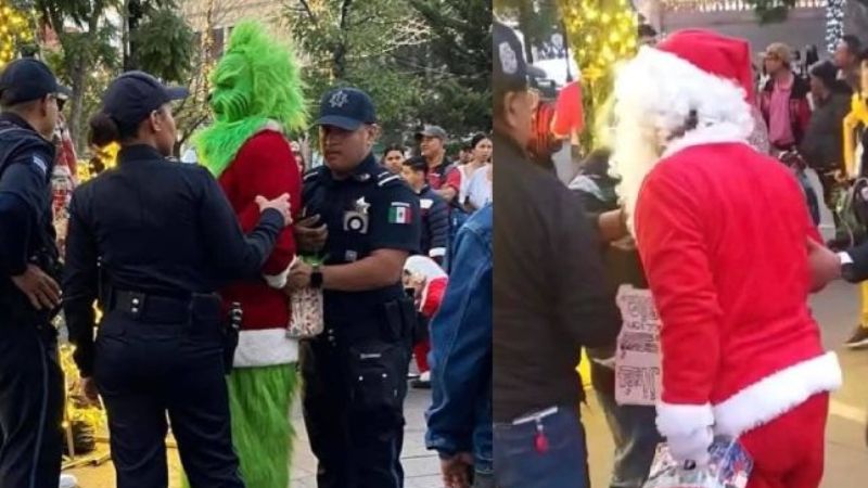 Santa y el Grinch detenidos por caerse a golpes en una plaza