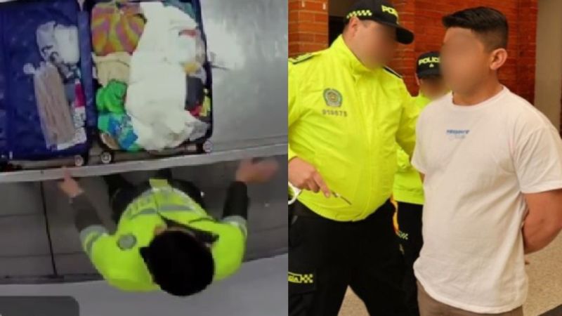 Captaron a policía robando una maleta en aeropuerto de Bogotá