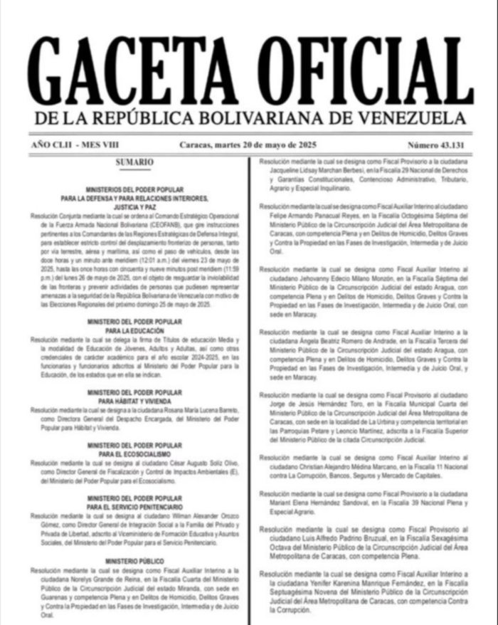 Cierre de fronteras anunciado en Gaceta Oficial
