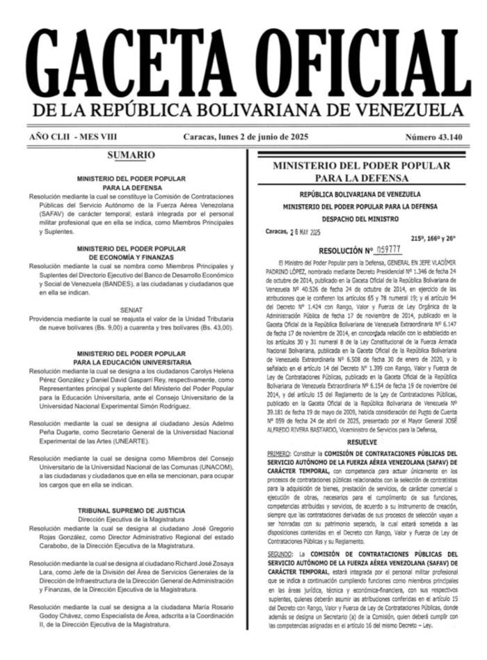 Gaceta Oficial anunció el aumento de la Unidad Tributaria de 9 a 43 bolívares