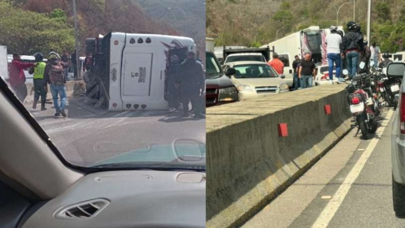 VIDEO: Autobús de pasajeros se volcó y dejó heridos en la autopista hacia Guarenas